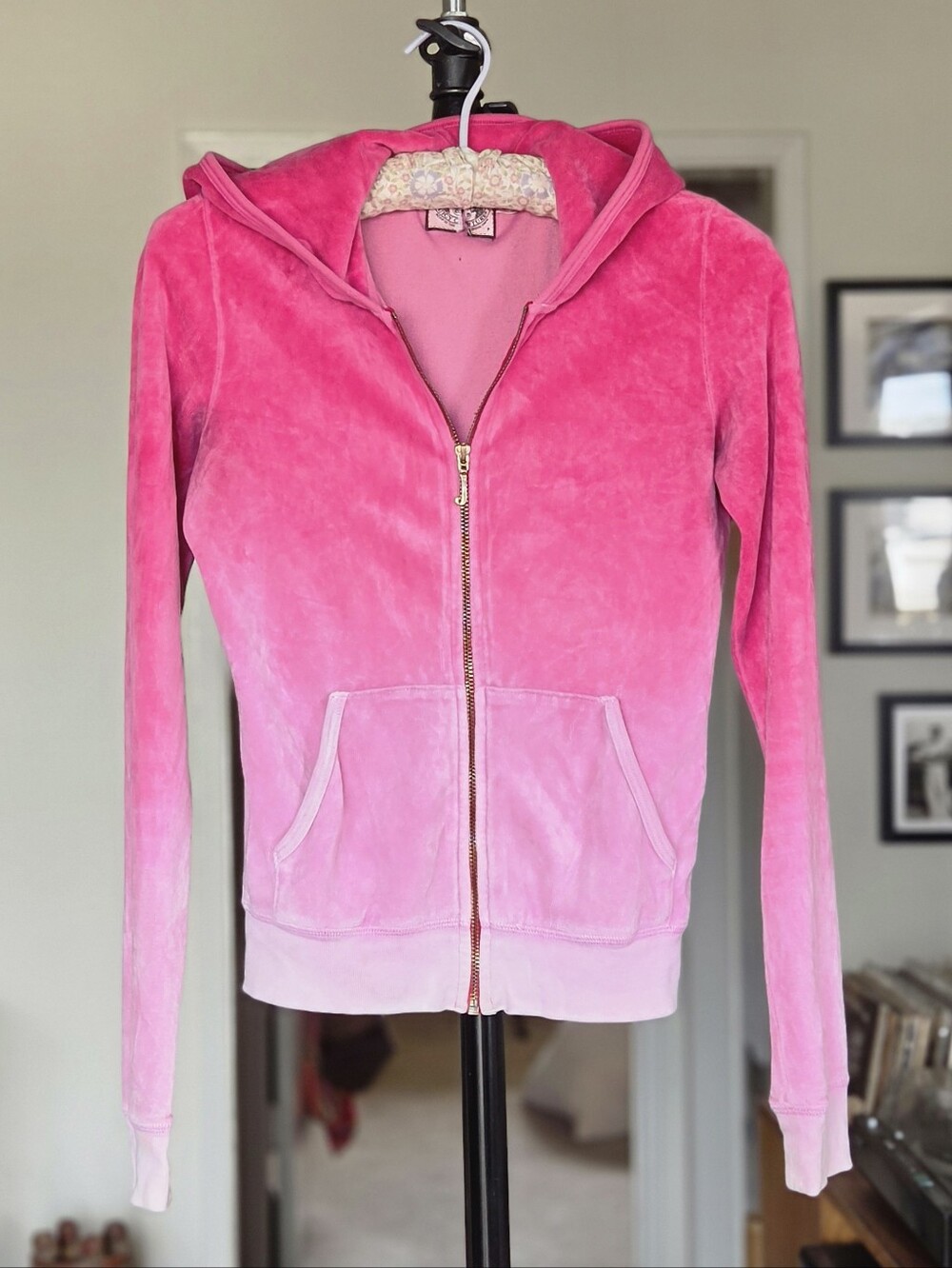 Juicy Couture VTG Y2K Pink Ombre Velour Track Jacket